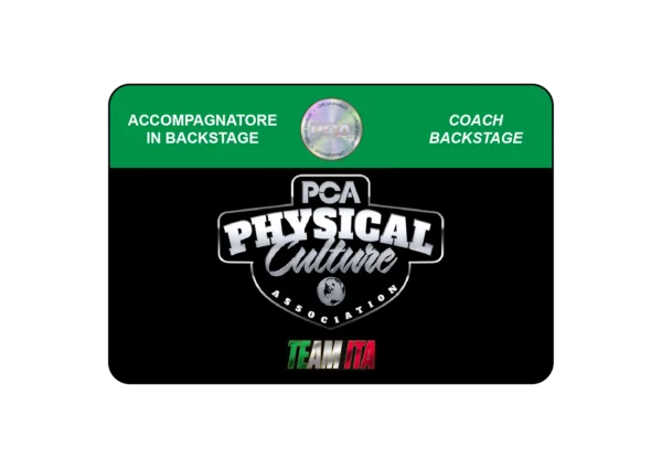 Tessera ingresso accompagnatore nel backstage PCA Physical Culture Association Bodibuilding.